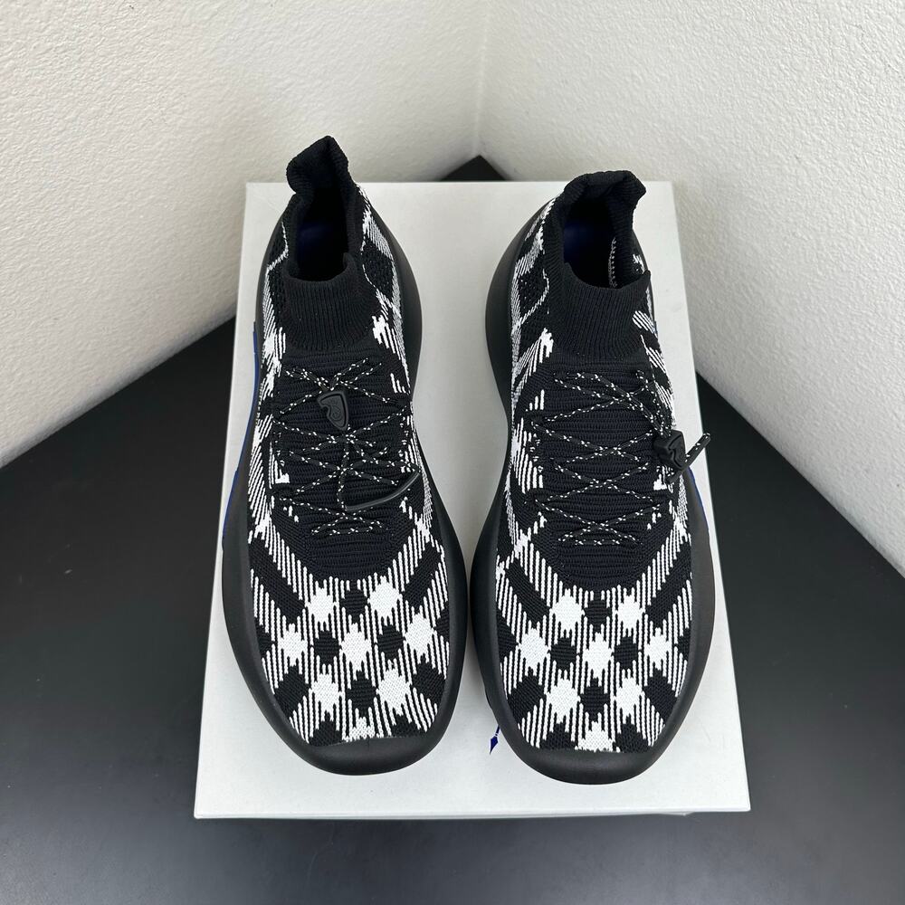 Burberry Men Check Plaid Knit Sock Sneakers Black White Trainer Men 10 EU 43 NIB - Picture 4 of 12